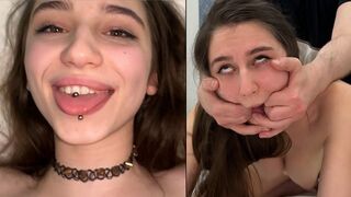 Cute girl looks like a whore in bed