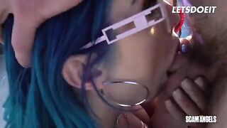 Hot threesome sex with Emily and Jewelz Blu, ending with cum on ass