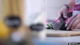 Little Caprice is the mistress of a cute young chef in the kitchen