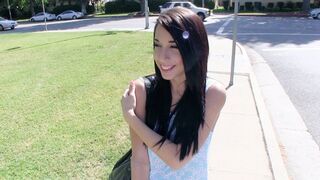 An amateur slut shows her boobs to earn some money and gets fucked
