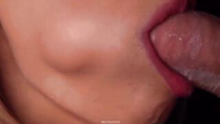 The man finished right in the girl’s mouth through the condom