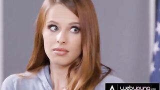 Redhead girl plays detective, investigates Jillian Janson’s pussy in classroom