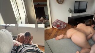 A couple has sex in their hotel room, with the wife taking control