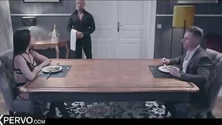 Hot dinner guest Clea Gaultier gets fucked by swinging couple