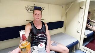 Babe fucked with a friend on the train by a hot fellow traveler all night