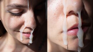 Babe gets a huge cumshot on her face during sex