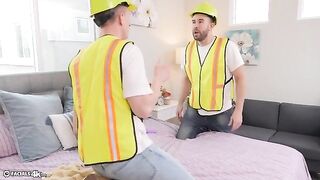 Petite Asian beauty Lulu Chu gets her face covered with cum by movers