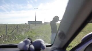 Petite teen gets horny and sucks my cock on road trip