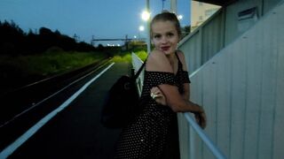 The puzzled baby waited for the train and got sex