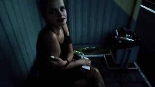 The puzzled baby waited for the train and got sex