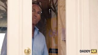 A beautiful blonde woman cheats on her boyfriend with his stepfather in a steamy scene
