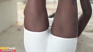 Blonde guy fucked by squirting black yoga teacher