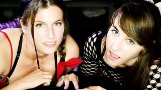 Two petite friends share a big cock and the cum that comes with it