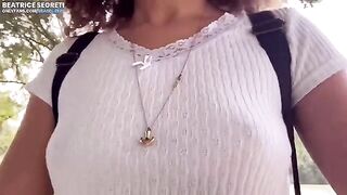 Public masturbation and orgasm with a stranger watching