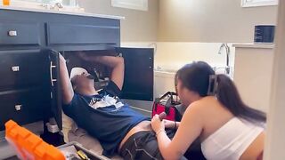 An Asian girl got fucked by a repairman after showing her tits