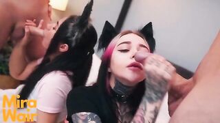 Two kittens get cum in ass in an intense scene