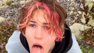 Sex in nature, beautiful girl has sex on the stone