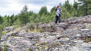 Sex in nature, beautiful girl has sex on the stone