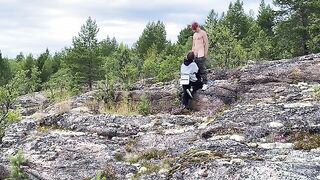 Sex in nature, beautiful girl has sex on the stone