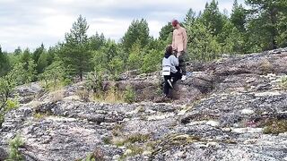 Sex in nature, beautiful girl has sex on the stone
