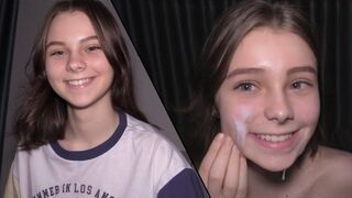 Submissive 18 yo gets her pussy filled with cum by a huge cock in an intense scene