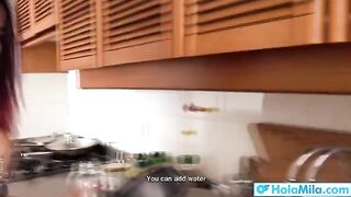 Brunette Latina cheats on her husband with a horny stepson in a steamy scene