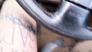 A horny girl masturbates and has sex with her taxi driver in the car