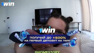 Tattooed girl passionately sucks dick and swallows cum through glasses