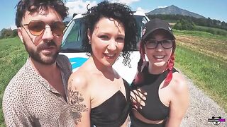 Two Italian girls get fucked in a camper by two guys