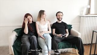 Two hot French girls share the same big dick in an amazing threesome