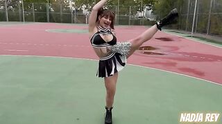 A cheerleader girl got fucked on the street and swallowed all the cum