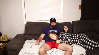 Hot stepmom fucks her stepson on the couch