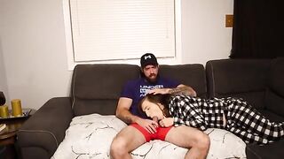 Hot stepmom fucks her stepson on the couch