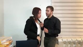 A cutie secretary got fucked by her handsome boss in the office, ending with a squirt