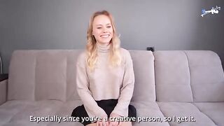 A blonde girl with a big ass fucks at her first porn casting