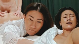 The hot Asian mom is tired and needs some help to relax
