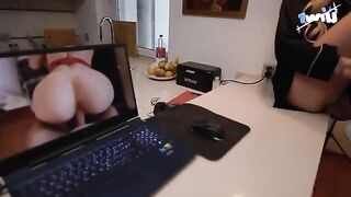 The cute slender girl helps to repair the laptop and receives sensual sex
