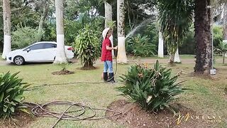 The gardener has sex with two horny friends who got tired