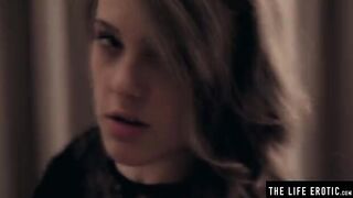A girl with amazing body plays with her boobs covered with milk