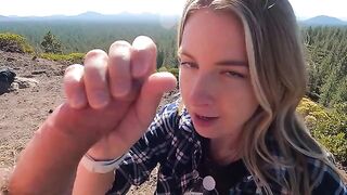 Girl made a blowjob on the top of the mountain
