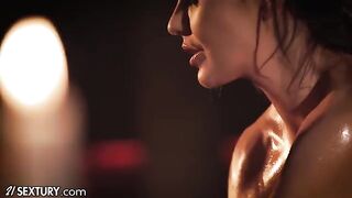 Skinny brunette teen Tina Kay and Lilu Moon in sensual lesbian oil massage