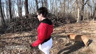 A big assed blonde in yoga pants gets her exercise done outdoors