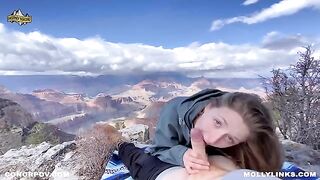 A couple fucked on the cliff after hiking, captured in raw POV style