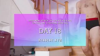 Pervert boy wank his cock, stepmom got cum in her pussy