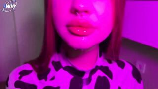 A very sexy cowgirl is feeding you milk and showing her tongue