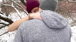 A hot amateur wife gets creampied by two cocks in the snow