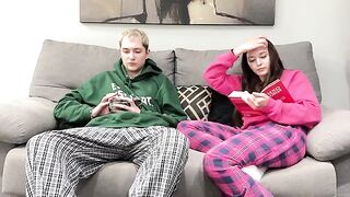 Guy masturbating on the couch gets caught by his step sister