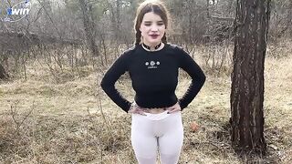 A hot chick is fucking with a guy in the forest, no doubt
