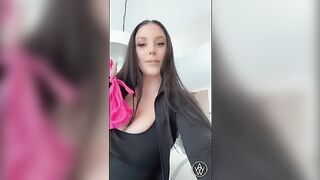 Hotel room affair with a busty brunette