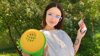 A forest fuck with a cute teen who swallows cum